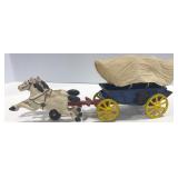 Vtg Cast Iron Horse Drawn Covered Wagon