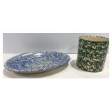 Roseville Pottery Henn Blue & Green Spongeware
