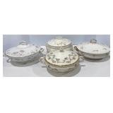 Antique Hand Painted Covered Serving Dishes