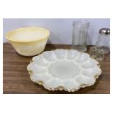 Milk Glass Egg Plate, Federal Mixing Bowl &