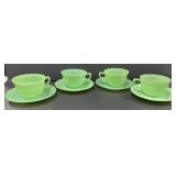 Vtg Fire King Jadite (Jane Ray) Cups & Saucers