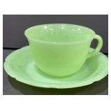 Vtg Jadite (Alice) Cup & Saucer