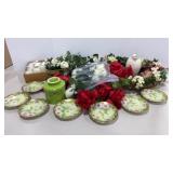 Silk Flowers & China Saucers