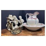 Pitcher & Basin, Chalk Ware Figures, Coin Bank