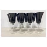 (8) Obsidian Color To Clear Stem Wine Glasses