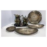 Silver Plate Pitcher, Coffee & Serving Trays