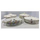 Antique Hand Painted Covered Serving Dishes
