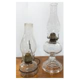 (2) Antique Clear Glass Queen Anne No.2 Oil Lamps
