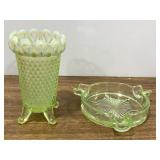 Imperial Katy Green Vaseline Glass Vase & Ashtray