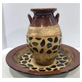 Glazed Leopard Print Pottery Vase &  15.25in dia