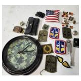 Military patches, buttons, Camo clock