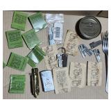 Army rations, P38 openers, trench lighter