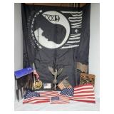 POW Flags (2), US flags, Flag pole topper,