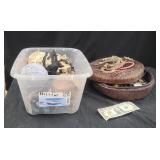 Vintage Wicker Sewing Basket & Rag Balls