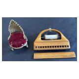 VTG Wood Thread Shuttle and Pin Cushion