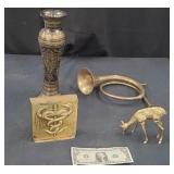 Vintage Brass Horn, Vase, Bookend, Deer