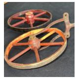 Primitive Red Wooden Cart Wheels with Bracket