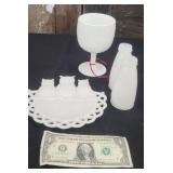 Vintage Milk Glass Plates, Goblet, Salt/Pepper