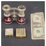 Vintage French Opera Glasses & 2 Pill Boxes
