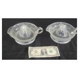 Two Vintage Clear Glass Grapefruit Juicers