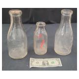 3 Vintage Milk Bottles