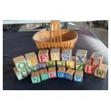 VTG Wooden Alphabet Blocks with Basket