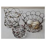 3 Collapsible Wire Egg Baskets, Vintage