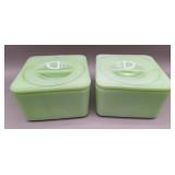 2 Jadeite Square Refrigerator Dishes w/Lid