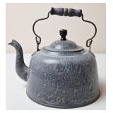 Gray Graniteware Tea Kettle w/Lid