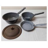 Gray Graniteware Saucepans & Small Skillet