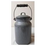 Gray Graniteware Milk/Cream Pail w/Lid