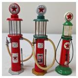 3 Small Texaco Model Gas Pumps