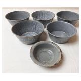 6 Gray Mottled Graniteware Bowls