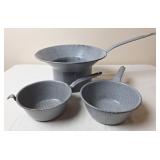 Gray Graniteware Saucepans & Strainer