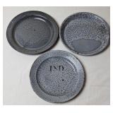 3 Gray Graniteware Plates