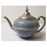 Gray Graniteware Tea Pot w/Pewter Look Trim