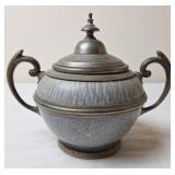 Gray Graniteware Sugar Bowl w/Pewter Trim