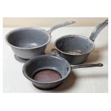 3 Gray Graniteware Strainer/Colander Pans