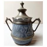 Gray Graniteware Sugar Bowl w/Pewter Look Trim