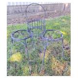 2 Black Metal Plant Stands & Twisted Wire Basket