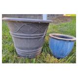 Small Glazed Pottery Planter & Plastic Flower Pot