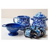 Blue & White Splatter Graniteware Cream & Sugar