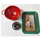 Miniature Red Graniteware Colander, Biscuit Cutter