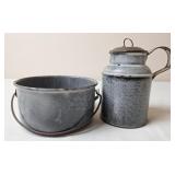 Gray Graniteware Cream Can & Small Pot