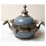 Gray Graniteware Covered Butter Dish w/Pewter Look