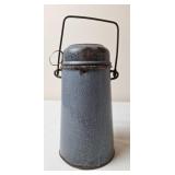 Gray Graniteware Milk Can w/Cup & Wire Bail