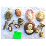 4 Cameo Brooches Clip Earrings Pendant