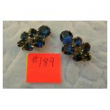 Blue Crystal Clip On Earrings