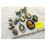 Cameo Lot Brooches Necklaces Etc