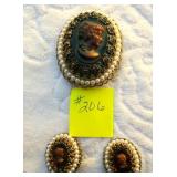Cameo Set W. Germany Brooch & Clip On Earrings